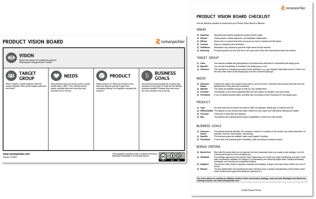 The Product Vision Board with Checklist
